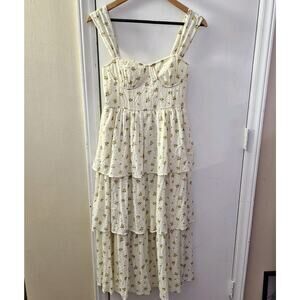 Tiered A Line Floral with Bodice Maxi Dress Size Small Peasant Cottage Whimsy